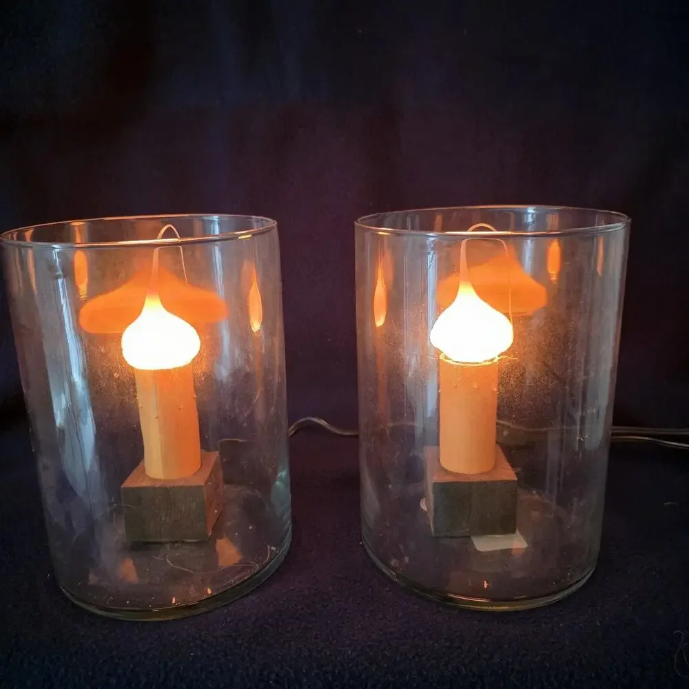 Glass Hurricane Electric Candle Light Set of 2